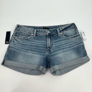 Silver Jeans BRITT Shorts Womens W33/L4” Blue  Low Rise Denim Jean Roll Cuff NWT